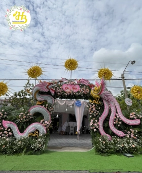 CỔNG CƯỚI RỒNG PHỤNG MÀU HỒNG NGỌT NGÀO 