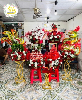 MÂM QUẢ CƯỚI TONE ĐỎ MẪU 007