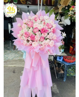 kệ hoa chúc mừng tone hồng 